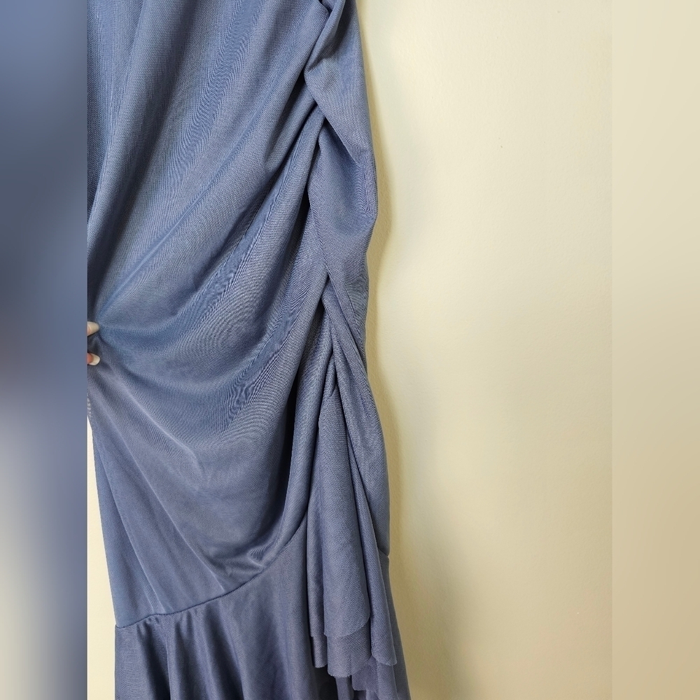 NWOT Wild Fable Women's Blue Sleveless Mesh Asymmetrical Ruffle Hem Dress, XS - Picture 5 of 10